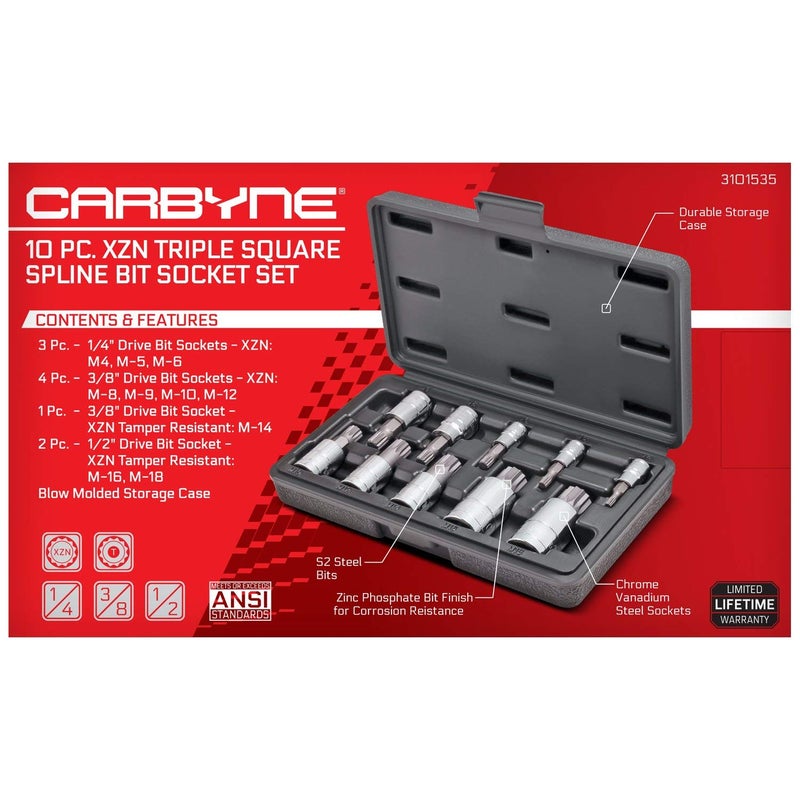 CARBYNE 10-Piece XZN Triple Square Spline Bit Socket Set, 12 Point, S2 Steel Bits | Metric 4mm - 18mm / M4 to M18 â€¢ From a Family-Run Tool Company Based in the U.S.A. - Image 3